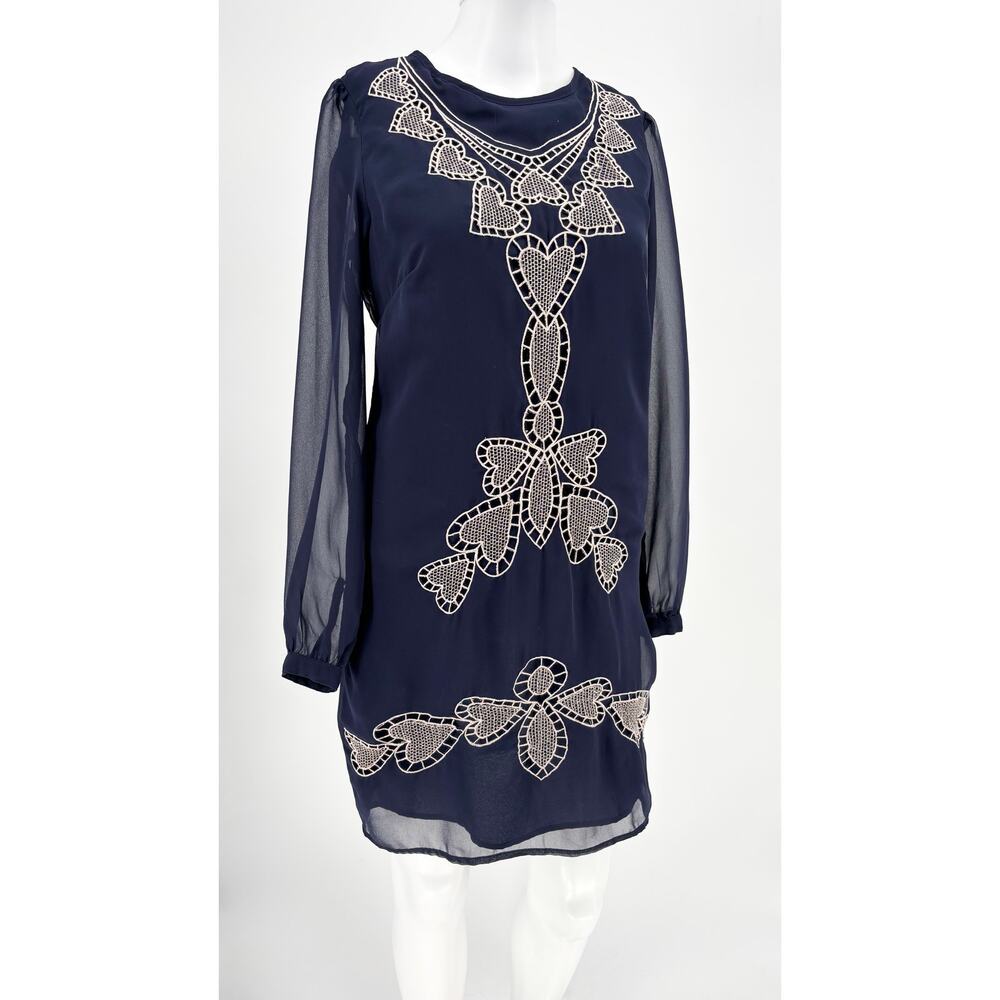 Sugarhill Navy Blue Heart Pattern Layered Shift Dress Size 4
